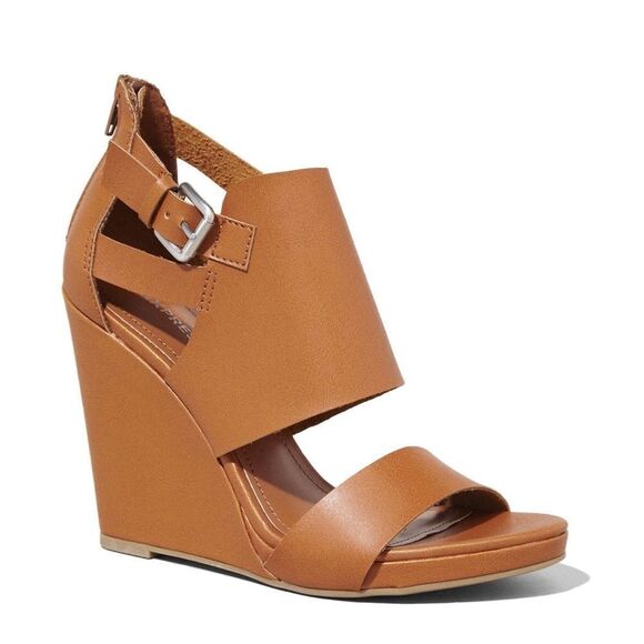 ✨women's brown covered vamp zip back wedge sz 8 sandal✨ - Picture 2 of 8